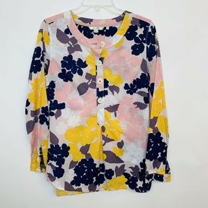 Boden 8 Top Pink Blue Floral Lightweight Popover